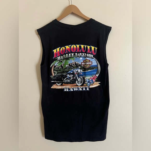 Vintage Y2K Harley Davidson Honolulu Hawaii Tank Top Sleeveless Pocket Shirt M - Picture 1 of 6